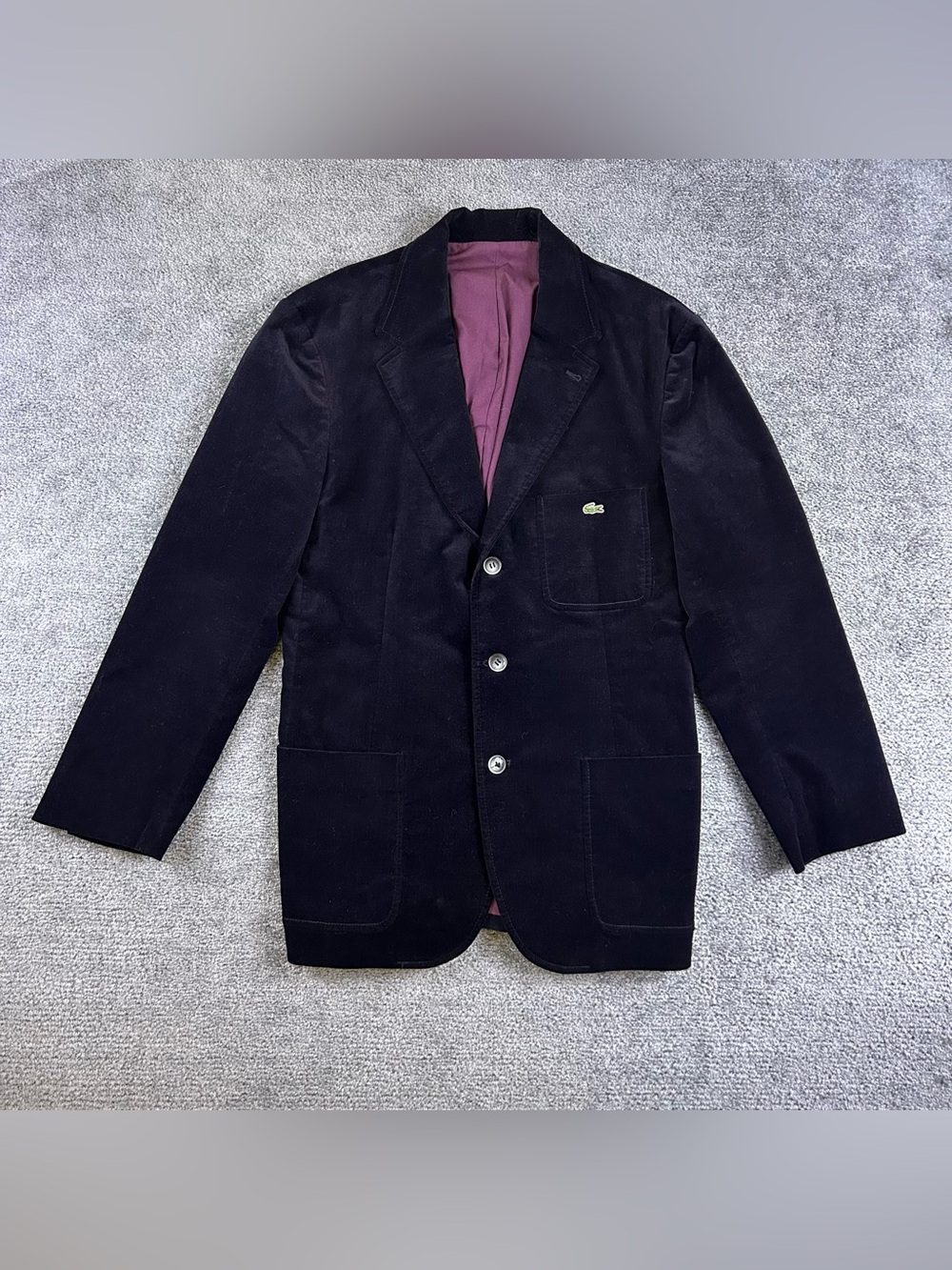 Vintage Izod Lacoste Blazer XL Sport Coat Jacket Black Alligator Velour Velvet